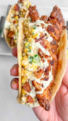 Fried Chicken Street Corn Taco with Jalapeno Lime Ranch
